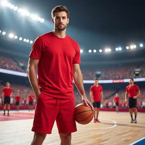 Vêtements de sport d'hiver personnalisés pour hommes, ensemble deux pièces de t-shirt et short solides et respirants - Product Image 2