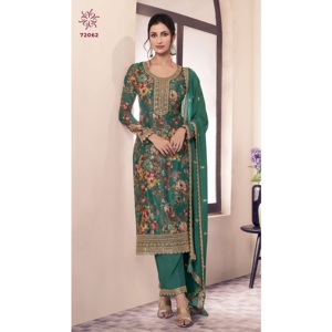 Most <b>Picked</b> Viscose Chinon Silk Embroidery Sequence Work Top Bottom With Dupatta Ready To Wear Kurta <b>Set</b> Wholesale Price - Product Image 1