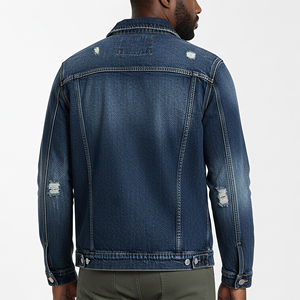 Veste en jean délavée foncée avec logo brodé personnalisé, surdimensionnée, plusieurs poches sur le devant, déchirée - Product Image 5