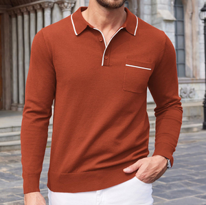 Polo de manga larga con nuevo logotipo de lujo personalizado, Polo de algodón 100% de alta calidad para hombre - Product Image 3