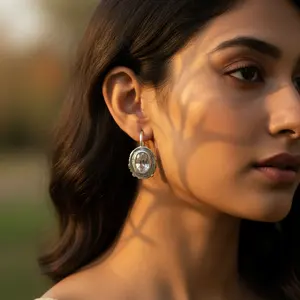 Boucles d'oreilles fines en argent 925 pour femmes avec pierre précieuse ovale, fermoir à levier, bijoux - Product Image 1