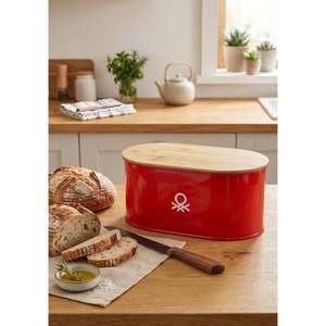 Caja de Pan Metálica con Tapa de Madera Be-Kct0054-K - Roja - ROJO - Product Image 1