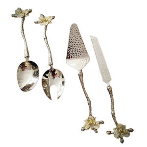 Cubiertos con forma de flor para servir, textura martillada, pulido brillante, hecho de aluminio, acero inoxidable para regalos de negocios - Product Image 6