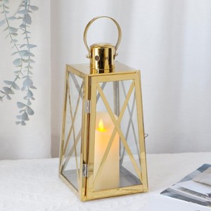 Lanterne décorative en aluminium, métal, bougeoir d'extérieur, lanterne à bougie suspendue en verre trempé pour mariage à la maison - Product Image 2