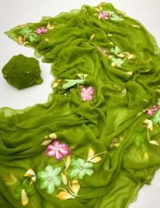 Sari de gasa suave con impresión digital y borde de encaje para mujeres y boutiques de moda a los mejores precios - Product Image 3