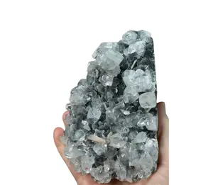 Placa de cristal de apophyllite quartz, apofigliita natural preta e azul