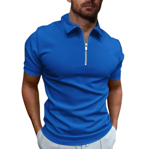 T-shirts de golf décontractés pour hommes coupe ajustée Tops à fermeture éclair à manches courtes en toile unie T-shirts de polo décontractés pour hommes - Product Image 1
