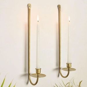 Élégant Porte-Bougie Mural en Métal Doré pour la Décoration de Maison de Luxe, Mariage, Hôtel, Support de Bougie Cône, Art en Fer, Fournitures - Product Image 1
