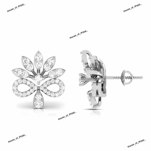 Boucles d'oreilles clous infinies florales argentées avec diamant moissanite taille marquise, design moderne élégant et luxueux, effet glacé - Product Image 2
