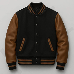 Veste universitaire pour homme faite à la main, noire et marron |   Étui en cuir classique - Product Image 1