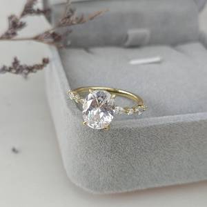 Anillo Ovalado de Moissanita Simulada, Plata de Ley 925, Chapado en Oro de 14K, Anillo de Compromiso, Joyería Nupcial de Lujo para Mujer - Product Image 6