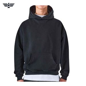 Alta calidad Unisex Oversize Pullover Hoodie 100% algodón logotipo personalizado bordado sólido invierno Streetwear fábrica al por mayor - Product Image 1