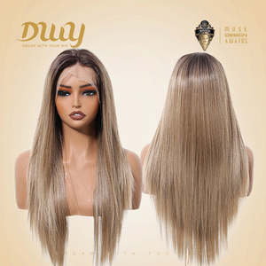 Perruque synthétique Rebecca-DWY de 30 pouces sans colle pour femmes, perruque longue ondulée effet mouillé avec dentelle transparente dégradée blonde, 136 Lace Front - Product Image 4