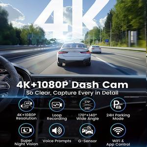 Cámara <span class=keywords><strong>para</strong></span> Auto con Espejo Retrovisor 4k Inteligente con IA y ADAS, Cámara de 3 Canales con Cámara Frontal y Trasera 4k <span class=keywords><strong>para</strong></span> Auto - Product Image 3