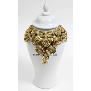 Suministro directo de fábrica, tarro de jengibre de Color blanco hecho de cerámica de la mejor calidad con diseño dorado, utensilios de cocina, tarro y jarrón de almacenamiento de alimentos - Product Image 4