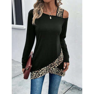 Blusa de viscosa de manga larga con detalle de leopardo para mujer, 30593 - Product Image 2