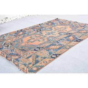 Classique bohème géométrique Vintage turc tapis à la main laine Orange bleu Patchwork Rectangle couloir Design 3.9X6.6 pieds Latex - Product Image 3