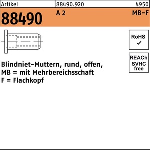 Tuerca Remachable Ciega R 88490 FLAKO M6/0.5-6.0 a 2, 250 Piezas por Paquete - Product Image 1