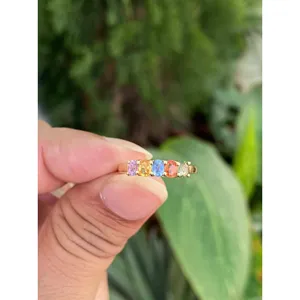 แหวนทอง 14k ชุบทองคำขาว ประดับด้วยแซฟไฟร์ธรรมชาติหลายเม็ด ฝังบนสแตนเลสสตีล พร้อมโรเดียม ขนาดเดียว ใช้เป็นของขวัญได้ - Product Image 1