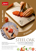 Staal-eiken snijplank dubbelzijdig te gebruiken, roestvrij staal, houten frame, 250 x 350 mm, voor groenten, fruit, deeg