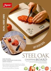 Planche à découper en acier inoxydable double usage STEEL OAK CHOPPING avec cadre en bois, 250 x 350 mm, pour légumes, fruits, pâte - Product Image 4