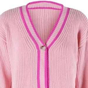 Vente en gros de pulls en tricot personnalisés de haute qualité à col en V, boutonnés, couleur unie, vêtements en tricot pour femmes, automne-hiver, cardigan avec logo personnalisé - Product Image 4
