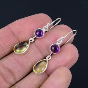 925 solide en argent Sterling Spinner boucles d'oreilles Citrine pierres précieuses boucles d'oreilles 925 timbre à la main à la mode bijoux fins - Product Image 2