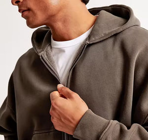 Sudaderas con capucha con cremallera de algodón 100% personalizadas para hombres Unisex de talla grande Boxy Fit Drop Shoulder Cropped Hoodie Beaded Technique grueso invierno - Product Image 2