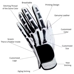 Guantes de golf de cuero genuino Cabretta impresos con logotipo personalizado de alta calidad para adultos Uso deportivo de PU transpirable para hombres y mujeres - Product Image 5