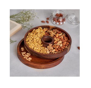 ถาดบุฟเฟ่ต์ไพน์วู้ดหกเหลี่ยมเป็นมิตรต่อสิ่งแวดล้อมพร้อมช่องใส่ของห้าช่องสำหรับงานแต่งงานโรงแรมของว่างแห้งผลไม้ - Product Image 5