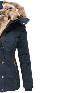 Chaqueta de Invierno para Mujer, Color Azul Marino Oscuro, con Capucha de Piel, Gruesa, Abrigada, Forrada de Felpa, Diseño Impermeable y Cortavientos, para Uso Casual al Aire Libre - Product Image 2