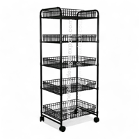 Meuble de rangement pliable MDE durable à 4 niveaux en fil de fer, étagère à épices sur roulettes, organisateur mobile écologique pour cuisine et garde-manger