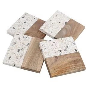 Acacia Wood with White Marble Accent Lazy Susan Serving Tray Spice and Mat and Pads For <b>Table</b> Decoration - Product Image 6