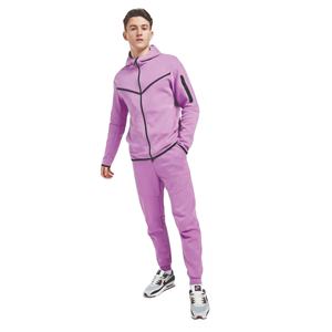 Conception OEM 69% Coton 31% Polyester Rose Hommes Tech Polaire Survêtement Full Zip Hoodie Joggers Sweatpants Sweatsuit - Product Image 2
