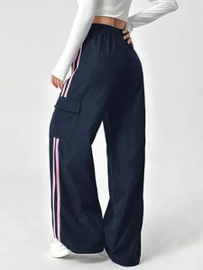 <b>Women</b> High Waist Wide <b>Leg</b> Pants Drawstring <b>Straight</b> Trousers Side Stripe Casual Cargo <b>Jogger</b> Trousers for Autumn Winter - Product Image 3