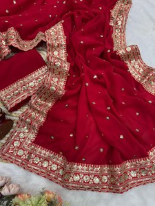 Sari indien traditionnel brodé de longueur au sol pour les mariages, les festivals, les rassemblements familiaux, artisanal indien pakistanais - Product Image 6