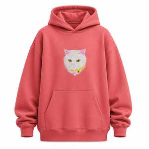 Sweat à capuche en polaire surdimensionné décontracté d'hiver brodé avec un visage de chat et des yeux de chat pour les amoureux des chats, unisexe - Product Image 6