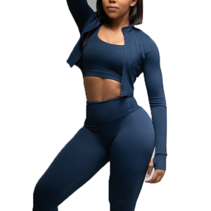 Ensembles de yoga 3 pièces pour femmes en gros-Vêtements de sport légers et respirants de couleur unie pour les entraînements de fitness - Product Image 4