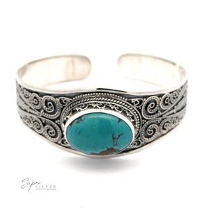 Pulsera de plata de ley .925 con turquesa auténtica de 27 mm, estilo Bali, para muñecas de 7-8 pulgadas - Product Image 4