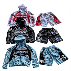 Ensemble deux pièces streetwear pour hommes : veste zippée sportive respirante en polyester grande taille à séchage rapide et short coupe-vent – Vente en gros - Product Image 6