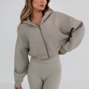 Sweat à capuche en coton polaire doux avec fermeture éclair pour femmes, sweat-shirt d'entraînement actif, sweat à capuche pour femmes - Product Image 3