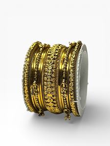 Bridal Collection Emerald Cut Wide Gold Bangles Pearl Stone Detailing for Wedding Anniversary Festive Occasions Wholesale Price - Product Image 3