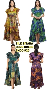 ชุดเดรสผ้าไหมย้อมสีสไตล์โบฮีเมียนวินเทจ แบรนด์ SK NOOR SONS ทรงเอไลน์ คอวี แขนพอง ยาวคลุมเท้า สำหรับผู้หญิง สวมใส่ไปงานปาร์ตี้ ฟรีไซส์ - Product Image 2