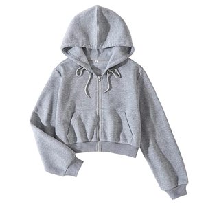 Sweat-shirt à capuche court avec fermeture éclair pour femmes 90s Long Sleeve Drawstring Hooded Crop Jacket Top Drop Shoulder Breathable - Product Image 3