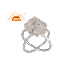 Anillo de Plata de Ley Fina Hecho a Mano con Diseño de Cruz de Diamante Herkimer Natural, Fabricante de Joyería Personalizada - Product Image 1