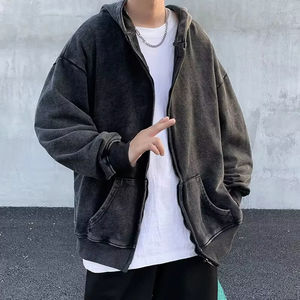 Hoodies Custom <b>Black</b> Vintage Wash <b>Fleece</b> Hoodie Jacket <b>Men</b> Winter Stylish Jacket Drop Shoulder Acid Washed Hoodies Process Impex - Product Image 3