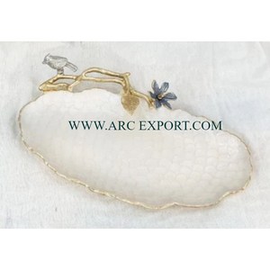 Modern Gold Plated Border Leaf Designing Brass Handles 3 Jointing Serving <b>Bowls</b> for Wedding and Home Table Decorating <b>Bowls</b> - Product Image 5