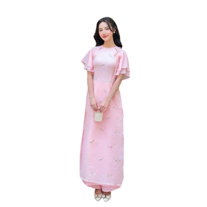 Vestidos Ao Dai Modernos para Mujer de Vietnam, Personalizables, Antiestáticos, Antiarrugas, con Estampado de Leopardo Vintage, Tejido MODAL, Asimétricos, ODM - Product Image 1