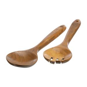 Amazing Design Eco-Friendly Wooden Salad Server <b>Serving</b> <b>Spoon</b> and Fork Set with Half White Handle Dishwasher Safe - Product Image 4