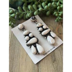 Shelia Becenti White Buffalo <b>Sterling</b> <b>Silver</b> Geometric Drop <b>Dangle</b> <b>Earrings</b> - Product Image 3